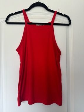 Double Zero Bright Red Ribbed High-Neck Tank